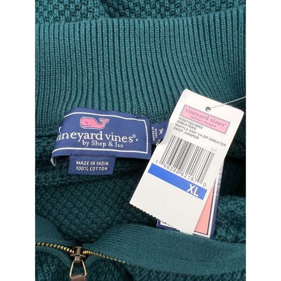 Vineyards Vines Deep Juniper Waffle Knit 1/4 Zip Sweater Jumper XL - Picture 4 of 5